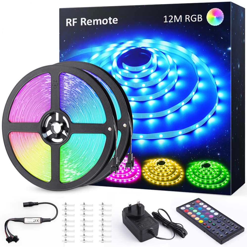 12M 40ft RGB LED Strip Lights, RF Remote Control Color Changing Gaming Room Strip Lights, TikTok Light Strip