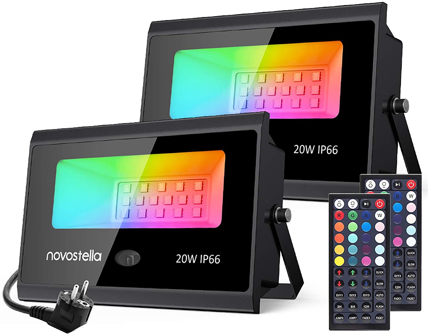 2 Pack 20W RGB LED Flood Lights, IP66 Color Changing Stage Light, Home Studio / Party Light