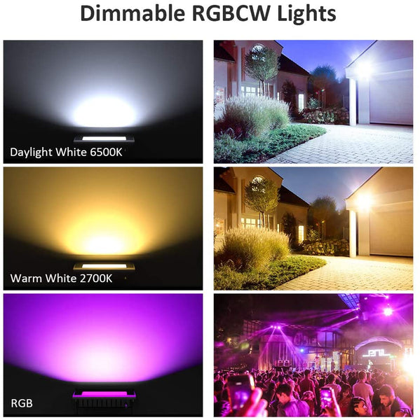 2 Pack 20W RGBCW 2700-6500K 2000LM WiFi Smart LED Flood Lights, IP66 Waterproof Outdoor Light