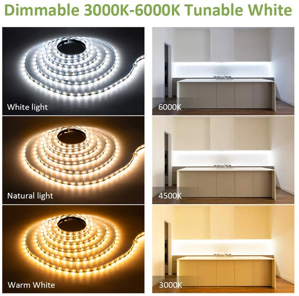 20ft 6M Tunable White 3000-6000K Warm Nature Cool White LED Strip Lights