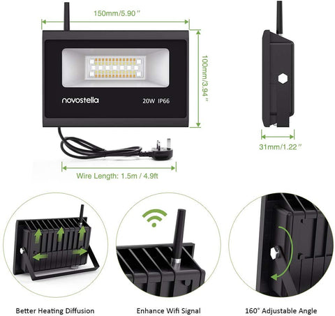 2 Pack 20W RGBCW 2700-6500K 2000LM WiFi Smart LED Flood Lights, IP66 Waterproof Outdoor Light