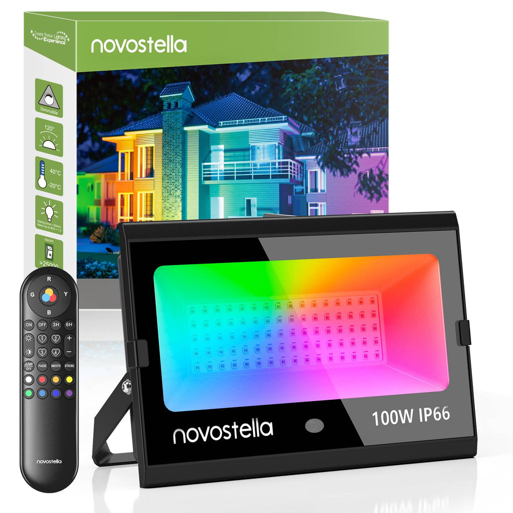 NOVOSTELLA Ugraded 44-Key RF Remote 100W LED RGB Floodlights Outdoor