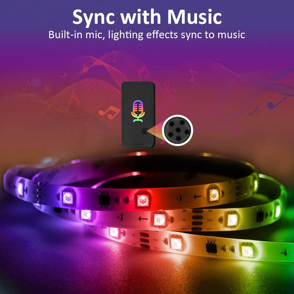 6M 20ft Music Sync RGB LED Strip Lights, Waterproof Rainbow Chasing TikTok Strip Lights